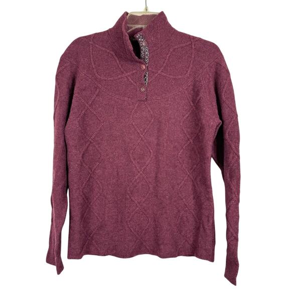 Horny Toad Maroon Lambswool Joanna 1/4 Button Chunky Cable Knit Sweater Size L - Picture 1 of 9